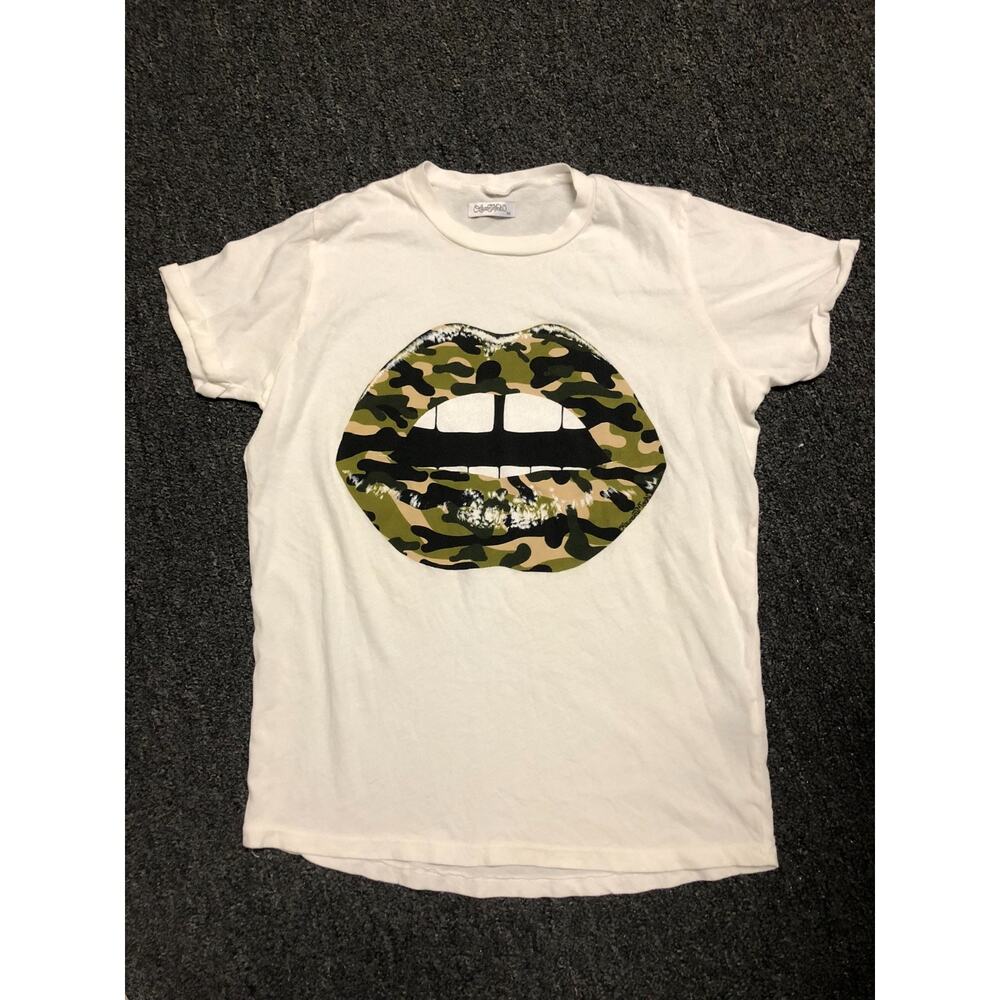 Lauren Moshi T Shirt Xs Green Camo Edda Lips Crewneck Short Sleeve T Shirt